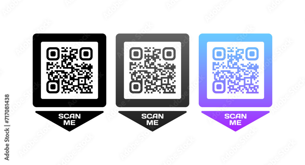 Poster scan me qr code icon set. silhouette and flat style. vector icon