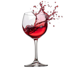 Red wine splashing in a glass isolated on white background