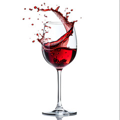 Red wine splashing in a glass isolated on white background