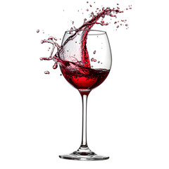 Red wine splashing in a glass isolated on white background