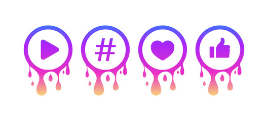 Social media buttons. UI design. Flat style. Vector icons