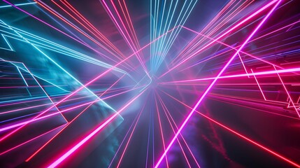 Neon lights with cool laser rays shining background wallpaper - obrazy, fototapety, plakaty