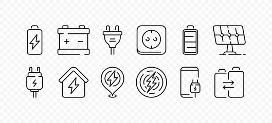 Electricity icon set. Linear style. Vector icons