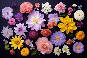 set of flowers, Collection of different colorful flowers, transparent background, isolated, png