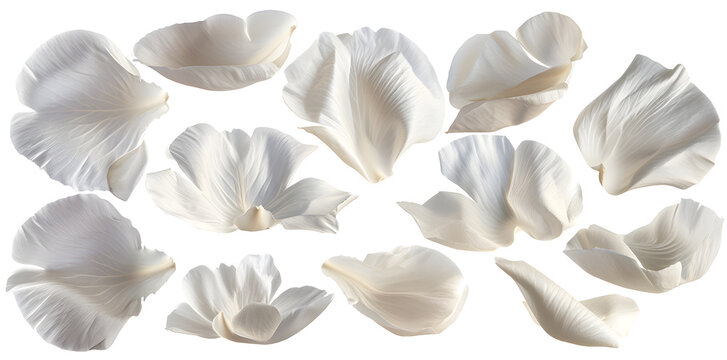 Fototapeta Collection of white flower petals isolated on a white background