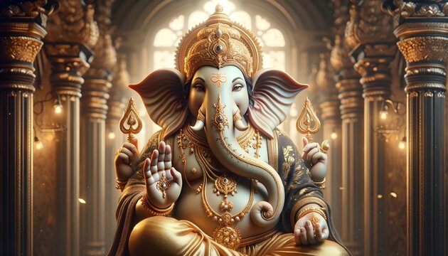 Illustration of lord ganesha for ganesh jayanti in hyper realistic style.