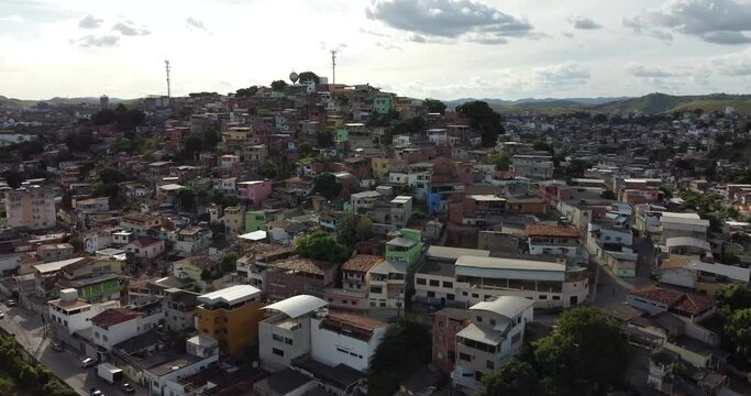 Drone view of Slum Favela in Brazil. Poverty and Inequality in South America
