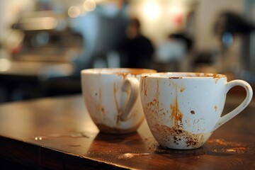 Fototapeta premium lots of empty dirty white coffee cups ,we are hiring
