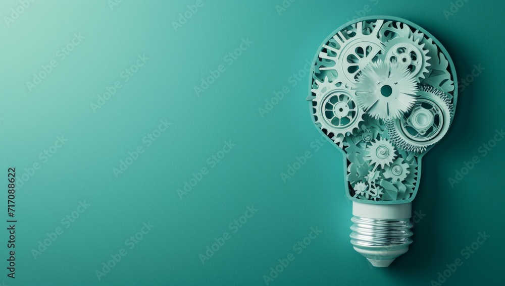 Poster light bulb with gearbox and wheels white generative ai
