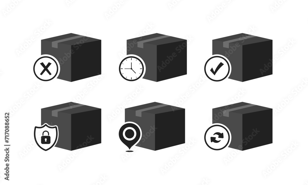 Aufkleber delivery boxes icon set. delivery indicators. flat style. vector icons
