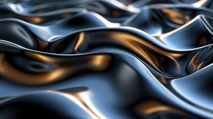 A hypnotic wavy pattern with metallic gradients, giving a sense of fluidity and depth - obrazy, fototapety, plakaty