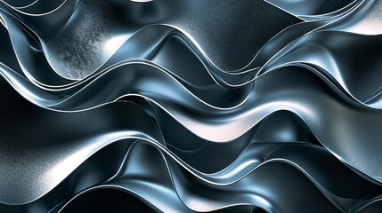 A hypnotic wavy pattern with metallic gradients, giving a sense of fluidity and depth - obrazy, fototapety, plakaty