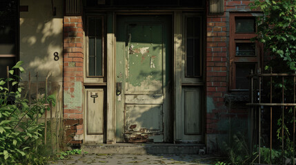 Entrance door of an old abandoned house