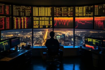Finance trade manager analyzing stock market indicators and financial data for investment strategy