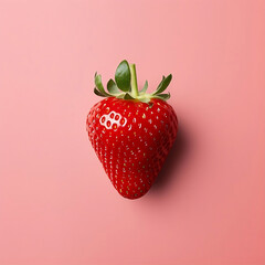 Erdbeere mit Strunk auf Pastellfarben Hintergrund in rot