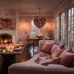 luxury living room upscaled and decorated for a romantic valentines date night evening