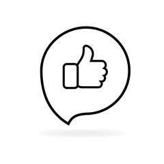 Thumb up icon. Like in speech bubble. Linear style. Vector icon