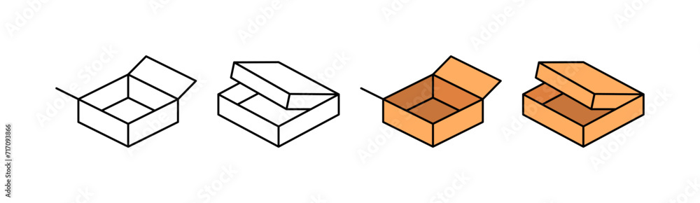 Poster pizza boxes icons. box design. linear and flat style. vector icons