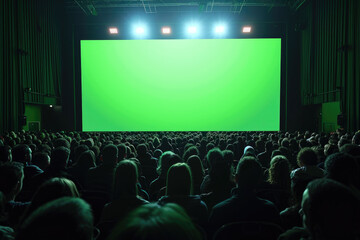 Obraz premium In Movie Theater Captivated Audience Watching New Thriller Film about Space Exploration with Walking Astronaut.