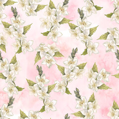 Watercolor Seamless Pattern With Flowering Twigs