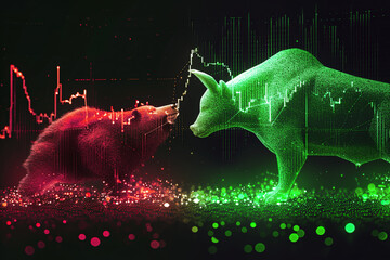 Bull vs Bear Financial Stock Market with Graph Background - obrazy, fototapety, plakaty