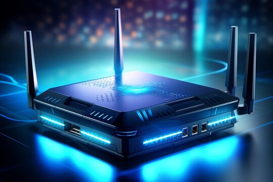High speed home router for secure networks - modern tech - wide banner with copy space