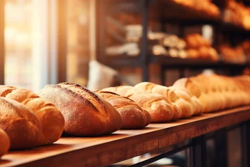 Fotobehang Bakkerij Empty price tag banner in bread bakery shop or supermarket bread section for custom text