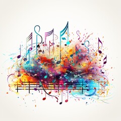 Watercolor musical notes drawing white background image Ai generated art