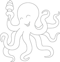 Octopus Waffle ice cream Animal Vector Graphic Art Illustration