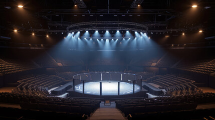 Fototapeta na wymiar Generative AI, professional mma cage arena with spotlights, martial arts sport ring 