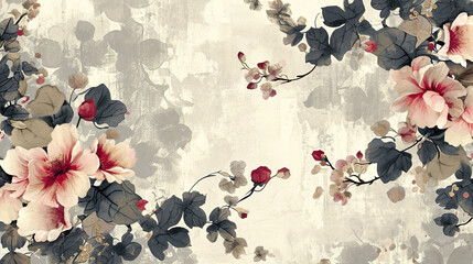 Mural. Bloom. Chinoiserie Vintage floral illustration. Wallpaper for interior