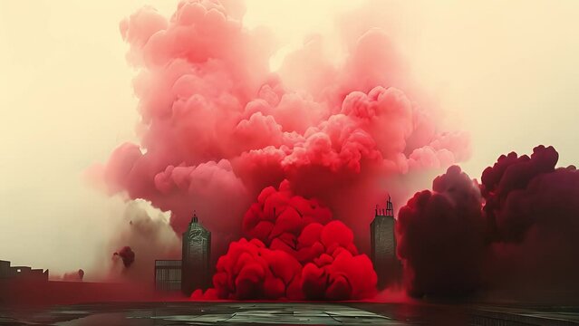 A huge red cloud of smoke