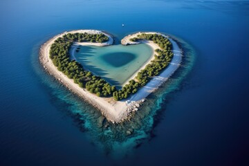 Aerial View of Heart-Shaped Galesnjak Island on Croatia's Adriatic Coast - Stunning View of Beach