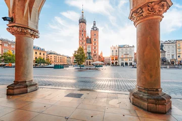 Foto auf Glas Main Market Square in Krakow, Rynek Głowny, famous landmark in Krakow Poland. © alexanderuhrin