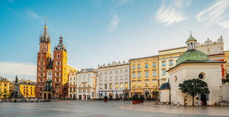 Main Market Square in Krakow, Rynek Głowny, famous landmark in Krakow Poland.