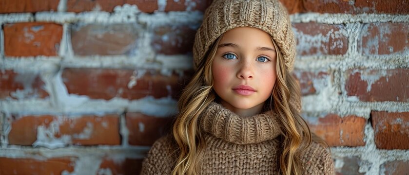 A Beautiful 12 Year Old Fashion Model, Outdoors On A City Sidewalk