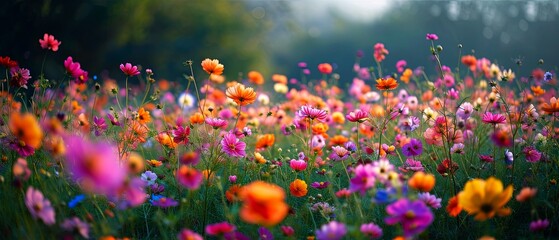Fototapeta na wymiar A field of flowers at dawn