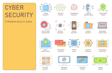 Security icon set. Containing secured payment, encryption, safety, insurance, data protection, detector, sensor, locked, password and cybersecurity icon. Solid icon collection.