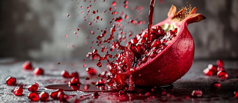The ruby red pomegranate succumbs to the pressure of winter's chill, its juices bursting forth as a testament to the bittersweet cycle of life