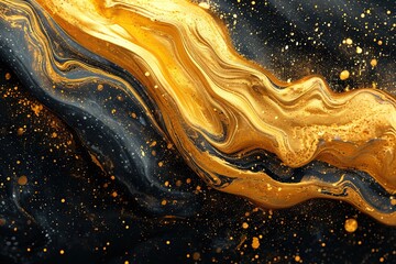 Abstract black and gold liquid with gold paint with a mesmerizing map of the unknown, painted with a lustrous black and gold liquid that flows like water. Great as wallpaper, texture, pattern.