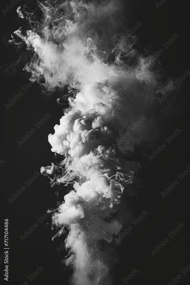 Poster a black and white photo capturing a cloud of smoke. this image can be used to depict mystery, pollut