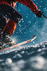 A person riding skis down a snow-covered slope. Suitable for winter sports and adventure themes