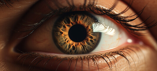 Eye with an orange tint, macro, generative AI - obrazy, fototapety, plakaty