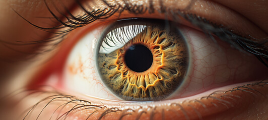 Human eye in yellow color, macro, generative AI
