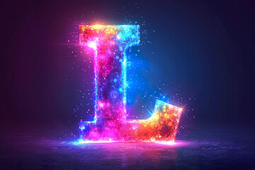 Letter L - colorful glowing outline alphabet symbol on blue lens flare dark background
