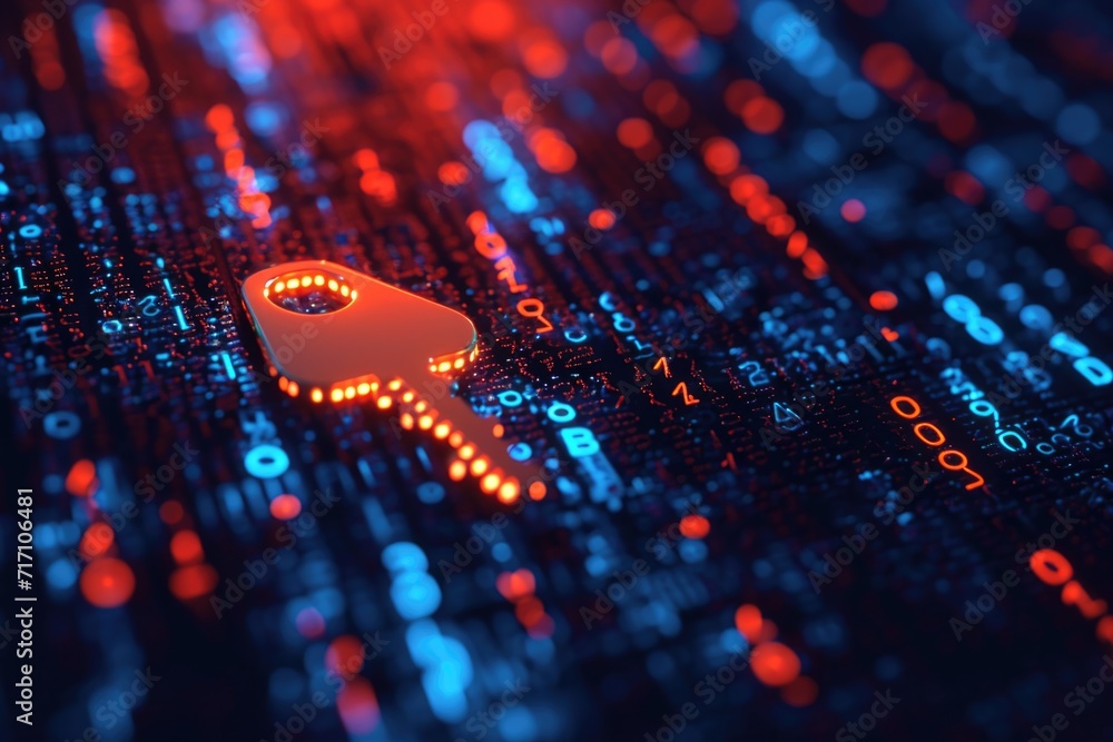 Poster Computer keyboard with a red light illuminated. Perfect for technology-related projects