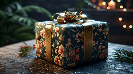 christmas gift box with christmas tree