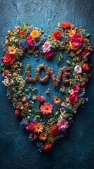 Fototapeta na wymiar Heart Shape Made of Flowers with the Text 