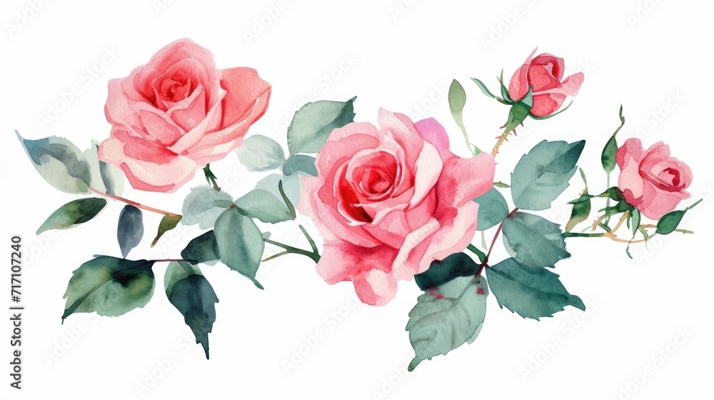 Poster a painting of pink roses on a white background. perfect for adding a touch of elegance to any projec