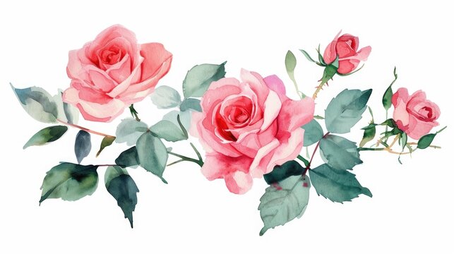 A painting of pink roses on a white background. Perfect for adding a touch of elegance to any project